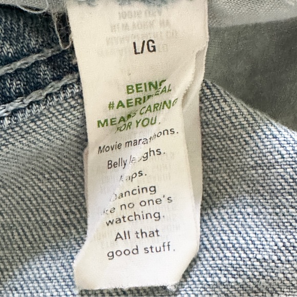 Aerie•Upcycled•Lightwash Denim Shortalls•Stretchy•Dolphin Raw Hem•One of a Kind - Picture 12 of 13